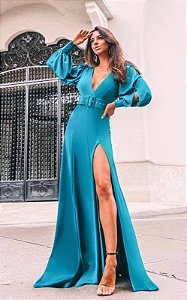 Vestido Longo Cler Azul Turquesa