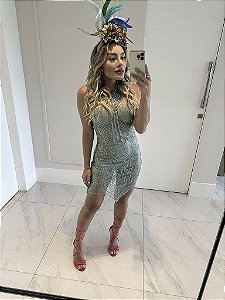 Vestido Curto em Micro Tule Letícia Verde Aguá