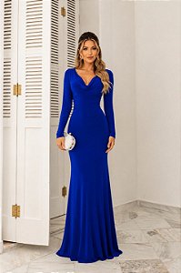 Vestido Manga Longa Mariana Azul Royal