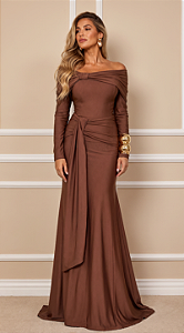 Vestido manga longa Serafina Marrom