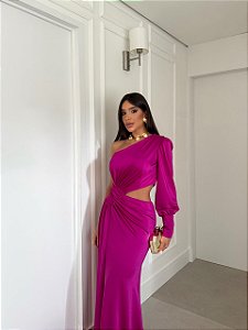 Vestido Longo Ombro Só Vercelli Fúcsia