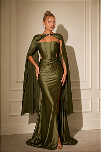 Vestido Longo Cleópatra Verde Oliva