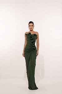 Vestido Longo Tomara que Caia Flora Verde Oliva