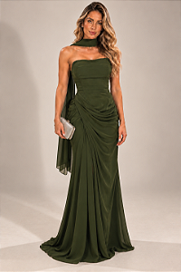 Vestido Longo Chiffon Salerno Verde oliva