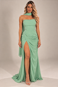 Vestido Longo Chiffon Salerno Verde menta