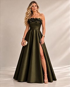 Vestido Longo Tomara que Caia Zebeline Lavínia Verde Oliva
