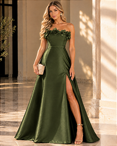 Vestido Longo Tomara que Caia Zebeline Lavínia Verde Oliva