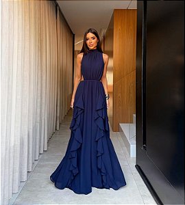 Vestido Longo Antonela Azul Marinho