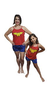 Short Doll Adulto e Infantil Tal Mãe Tal Filha Mulher Maravilha