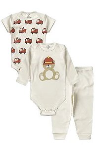 Kit Body 3 peças Bebê Menino Urso Bombeiro