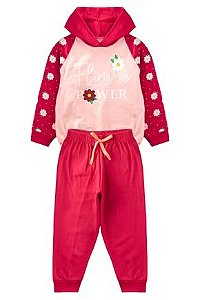 Conjunto Moletom Infantil Menina Flores Rosa