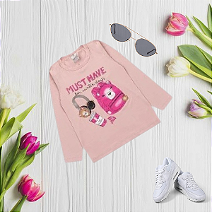Blusa Manga Longa Infantil Menina Cato Lele Rosa