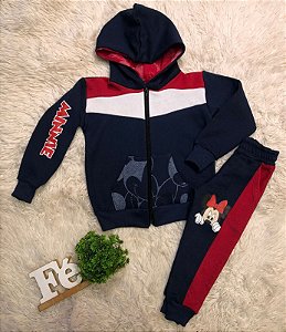 Conjunto Moletom Infantil Menina Minnie Azul e Vermelho