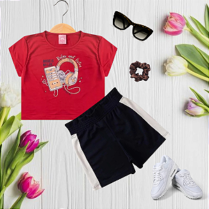 Conjunto Juvenil Verão Menina Music Vermelho