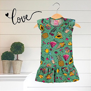 Vestido Infantil Verão Frutas Verde