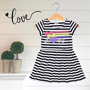 Vestido Infantil Love Listrado Preto