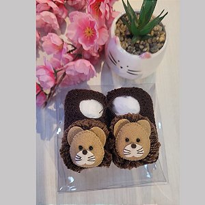 Sapatinho Bebê Tricot Leão Marrom