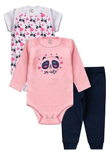 Kit Body 3 peças Bebê Menina Panda Rosa