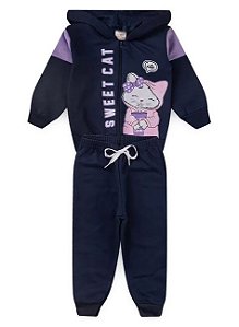 Conjunto Moletom Infantil Menina Sweet Cat Marinho