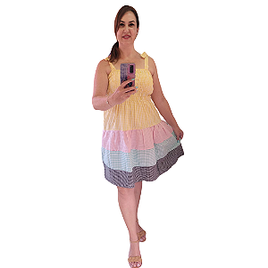 Vestido Mini Xadrez Adulto Cores Candy Curto