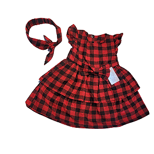Vestido Bebê Princess Aurea Xadrez Vermelho