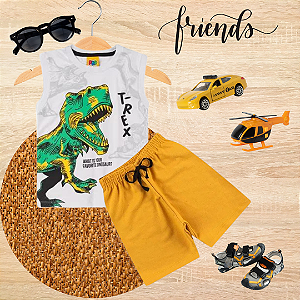 Conjunto Infantil Regata Menino T-Rex Branco