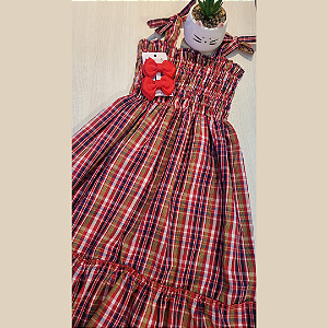 Vestido Xadrez Infantil Vermelho e Verde
