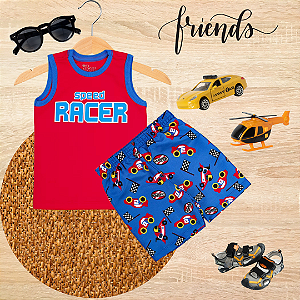 Conjunto Infantil Verão Menino Speed Racer Vermelho