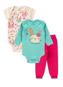 Kit Body 3 peças Bebê Menina Coelha Acqu
