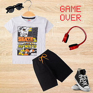 Conjunto Infantil Verão Menino Skate Branco