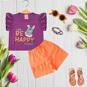 Conjunto Infantil Regata Verão Menina Love Bee Happy Roxo