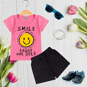 Conjunto Infantil Menina Smile Enjoy Rosa Escuro