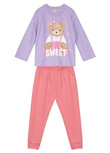 Conjunto Moletom Infantil Menina Ursinha Lilás