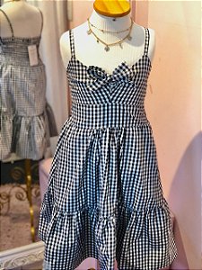 Vestido Aurora Infantil Xadrez Preto e branco