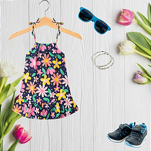 Vestido Infantil Menina Floral Azul
