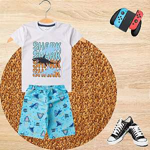 Conjunto Infantil Menino Tubarão Shark Azul