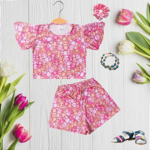 Conjunto Infantil Verão Menina Ursinhas Cute
