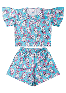 Conjunto Infantil Verão Menina Gatinha Unicórnio