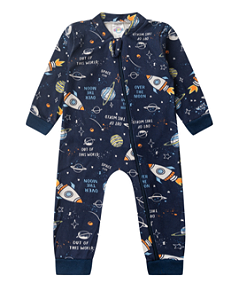 Macacão Bebê Menino Longo Galáxia Azul