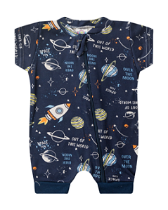 Macacão Bebê Menino Curto Galáxia Azul