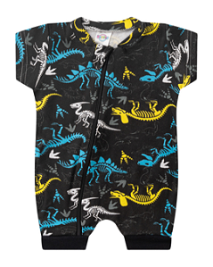 Macacão Bebê Menino Curto Dinossauros Preto