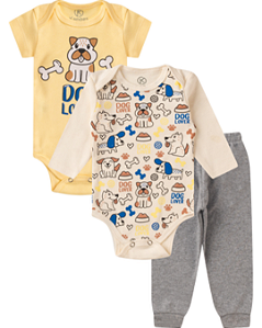Kit Body 3 peças Bebê Dog Lover