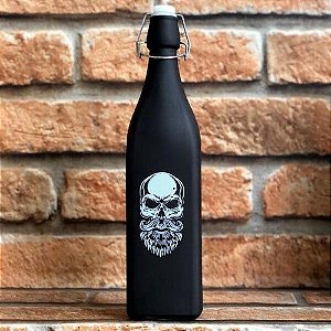 Garrafa de Vidro Preto Fosco Caveira