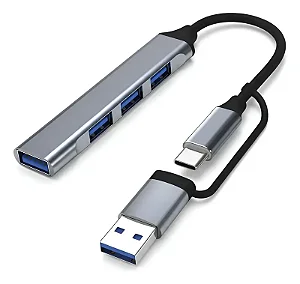 HUB USB/TIPO-C 4 PORTAS 2.0/3.0 ADAPTADOR E EXPANSOR PEN DRIVE, TV, MOUSE