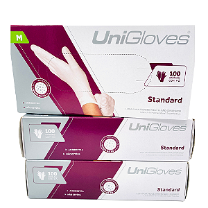 Kit com 3 Luvas Unigloves Látex Natural Tamanho:M