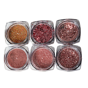 Kit glitter, folha de ouro e pó cromado 6 Unidades - Cor Rosê - A038