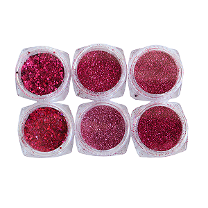 Kit Glitter Flocado e Fino com 6 Unidades - Cor Rosa