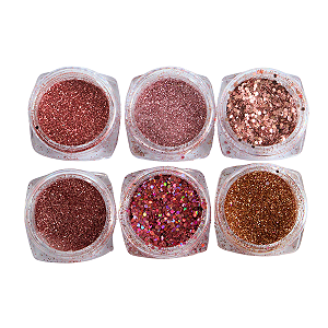 Kit Glitter Flocado e Fino com 6 Unidades - Cor Rosê