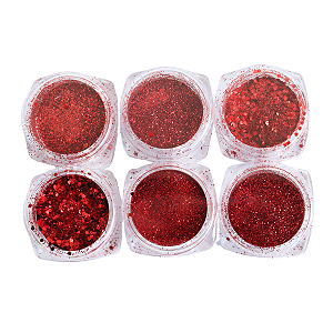 Kit Glitter Flocado e Fino com 6 Unidades - Cor Vermelho