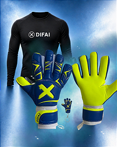 KIT LUVAS DIFAI SPIDER AZUL/VERDE + CAMISETA TÉRMICA